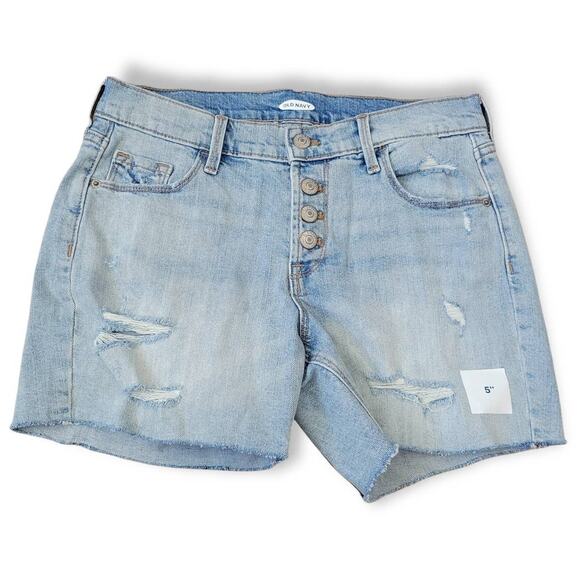 Old Navy Mid-Rise Distressed Button-Fly Cut-Off Light Wash 5" Jean Shorts Sz 2 - Picture 2 of 6